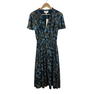 NWT Sheridan French Abstract Leaf Print Smocked Waist Midi Dress Small Flowy